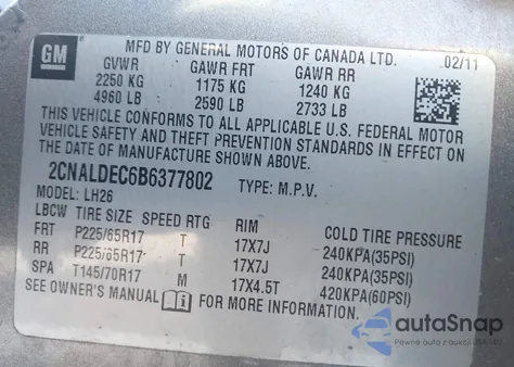 2011 Chevrolet Equinox 1Lt from USA, damaged, VIN 2CNALDEC6B6377802